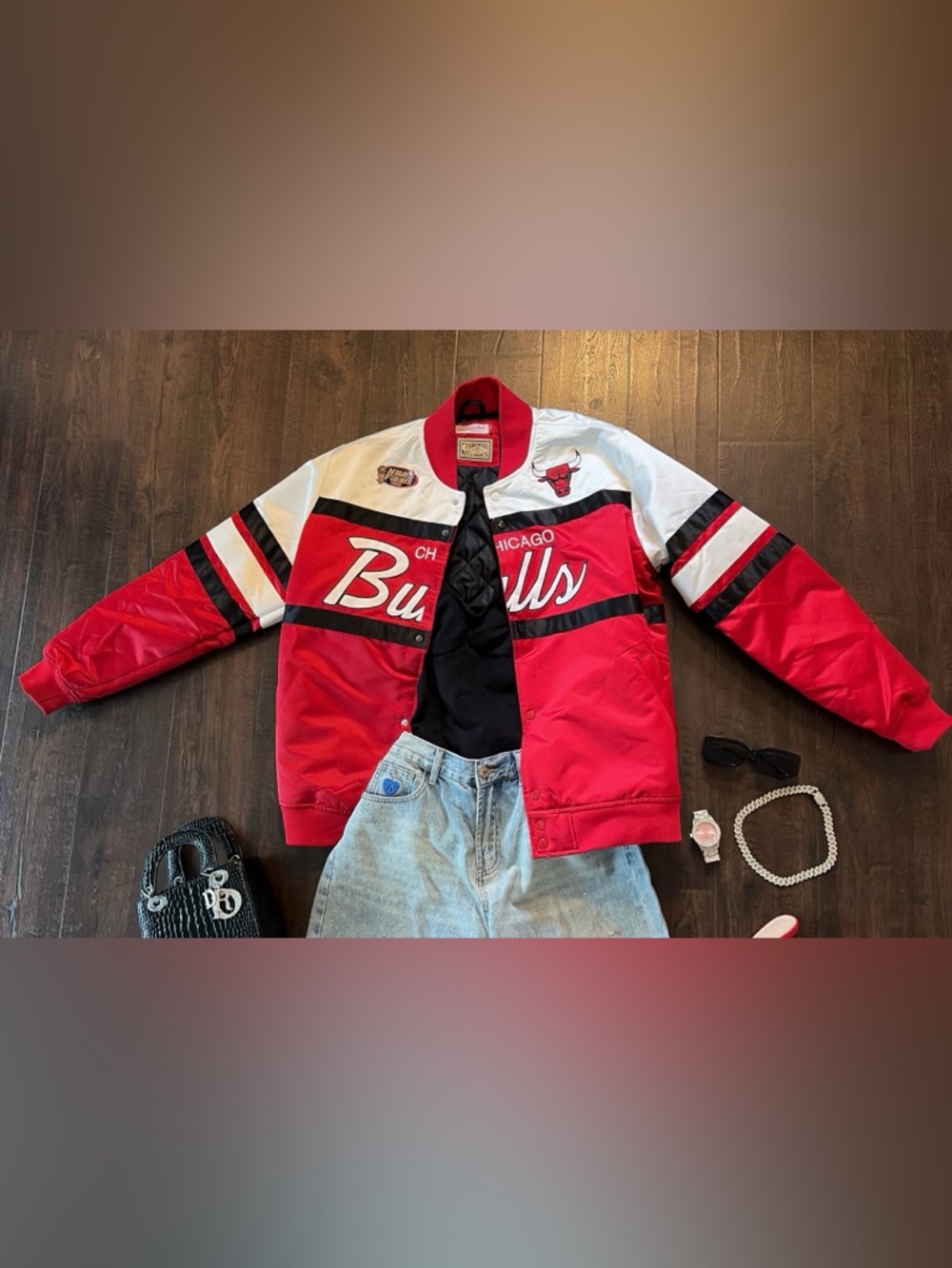Mitchell & Ness Chicago Bulls Red White Black Varsity Jacket